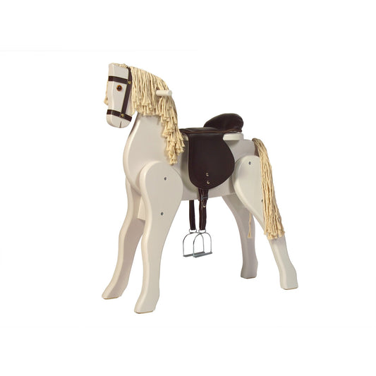 Holzpferd Blütenzauber – Vorderansicht des liebevoll gestalteten Kinder-Holzpferds