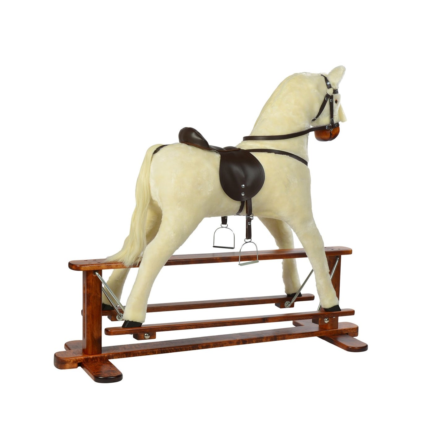 Schaukelpferd Ballerina – Rückansicht des stabilen Holzpferds
