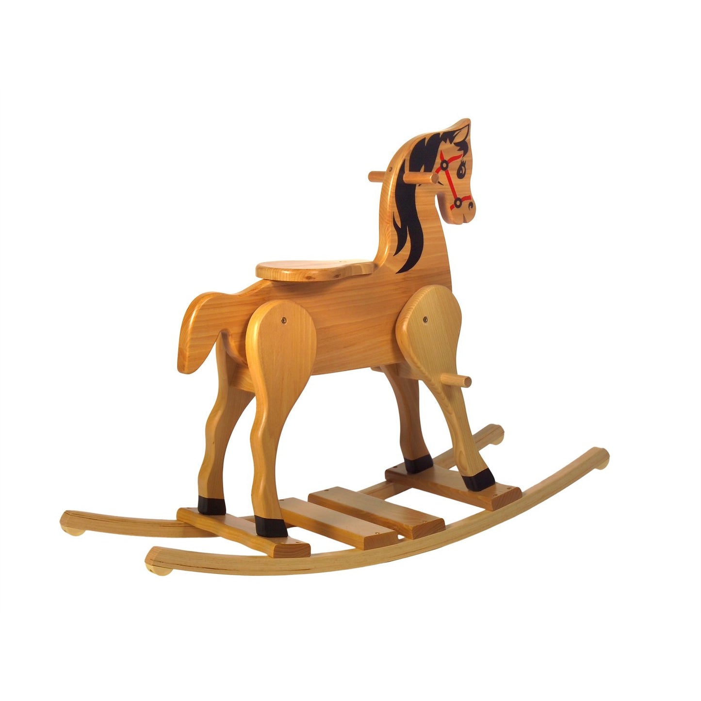 Schaukelpferd Der kleine Klaus – Rückansicht des stabilen Holzpferds