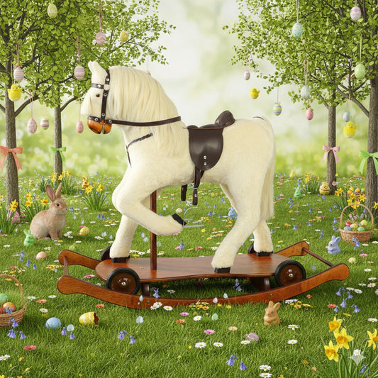 Schaukelpferd Sophie auf einer osterlichen Wiese