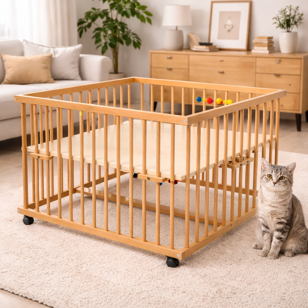 Großes zwillingslaufgitter in einem Wohnzimmer