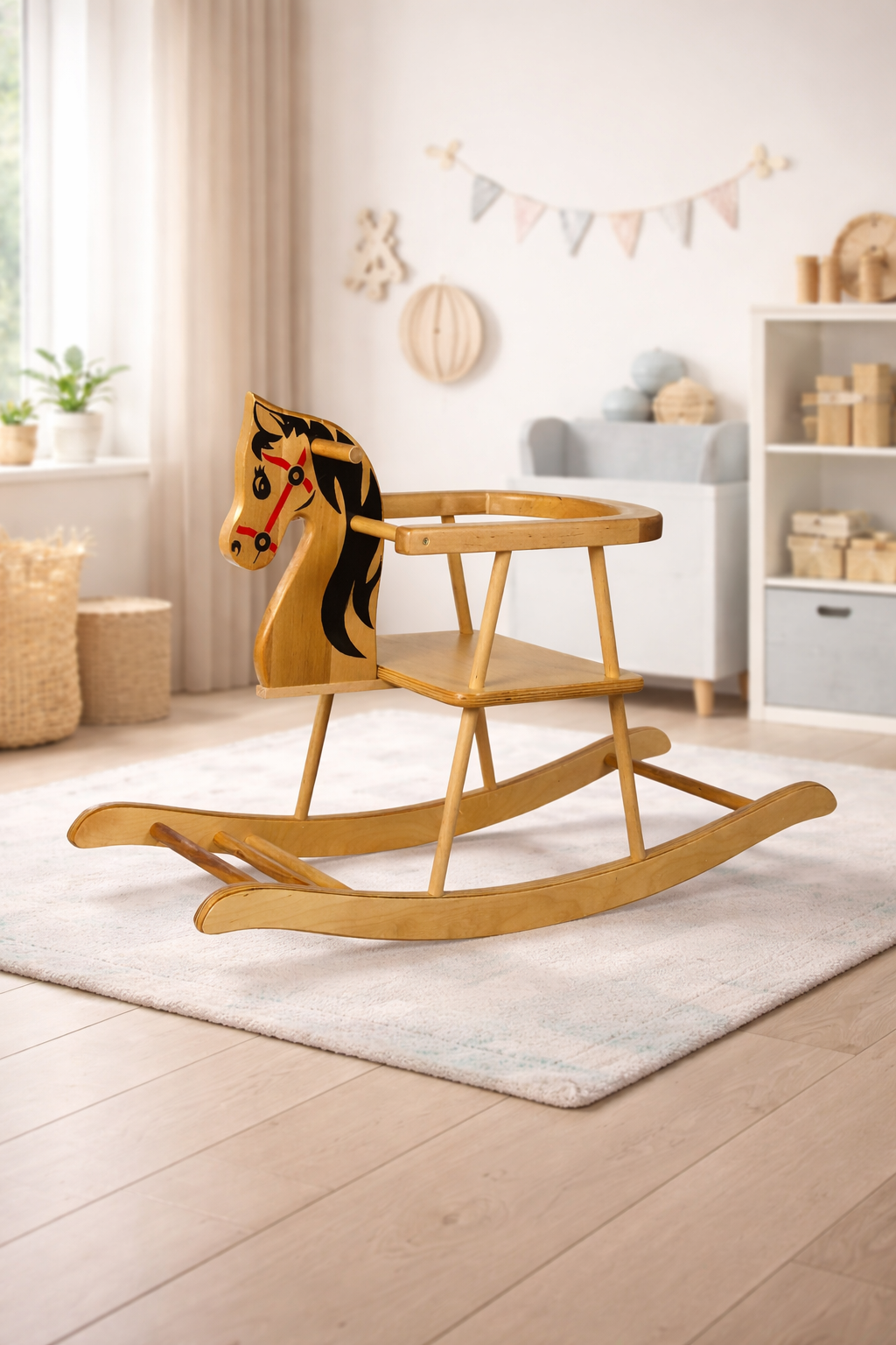 Foto zeigt Holz Schaukelpferd Florino in Schaukelpferd Berater