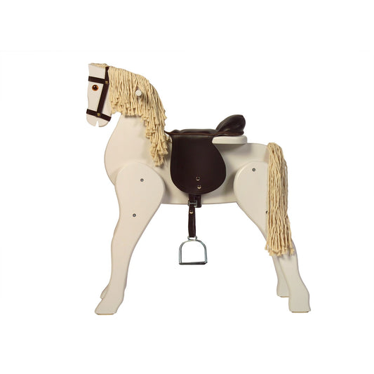 Holzpferd Blütenzauber – Seitenansicht des dekorativen Holzpferds
