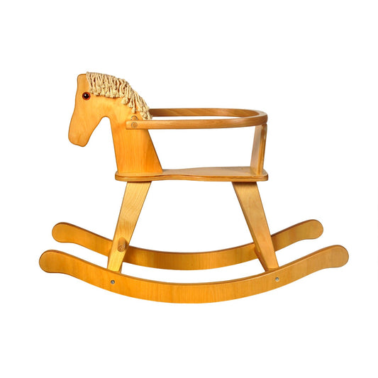 Holzschaukelpferd Blondy – Seitenansicht des klassischen Holz-Schaukelpferds
