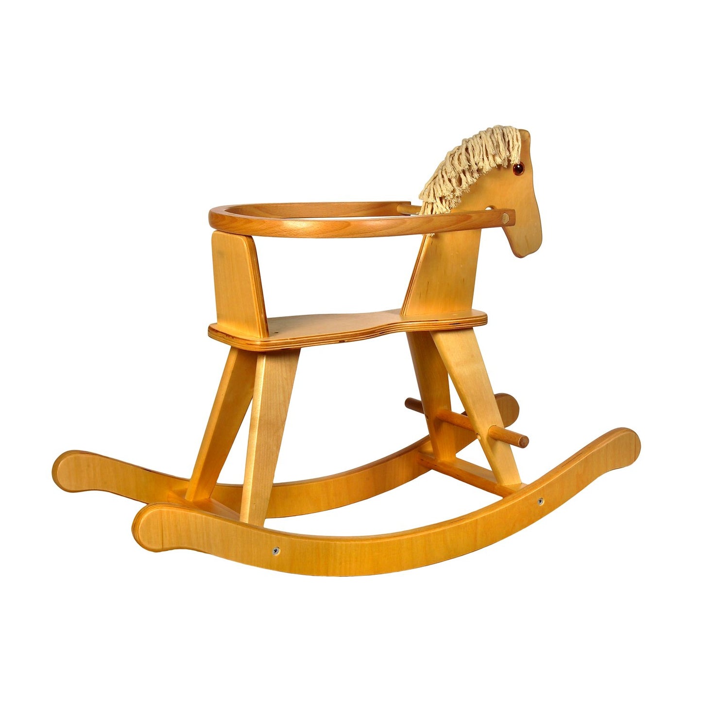 Holzschaukelpferd Blondy – Rückansicht des stabilen Holzpferds
