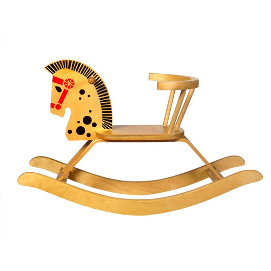 Holzschaukelpferd Paulus – Seitenansicht des klassischen Holz-Schaukelpferds
