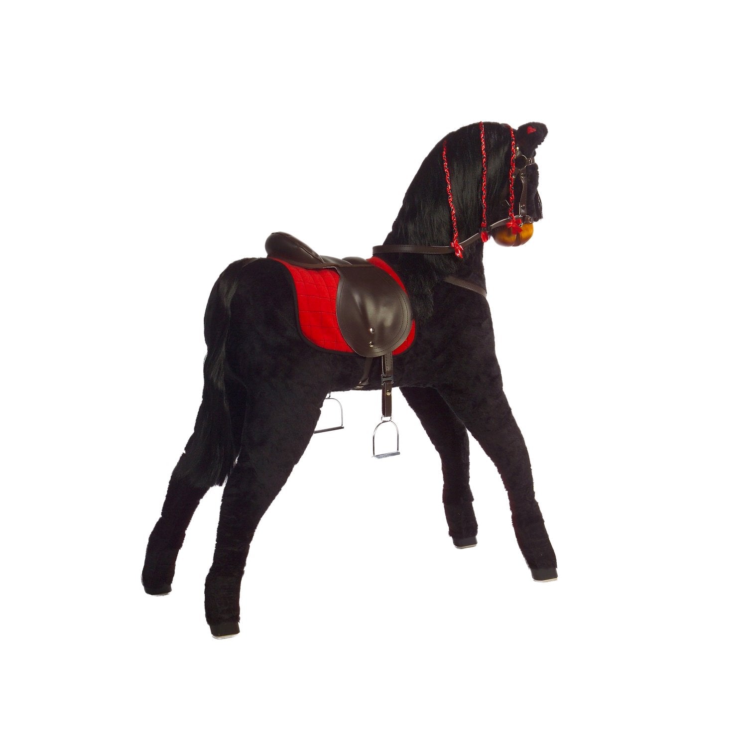 Plüschpferd Black Molly – Rückansicht des stabilen Plüschpferds
