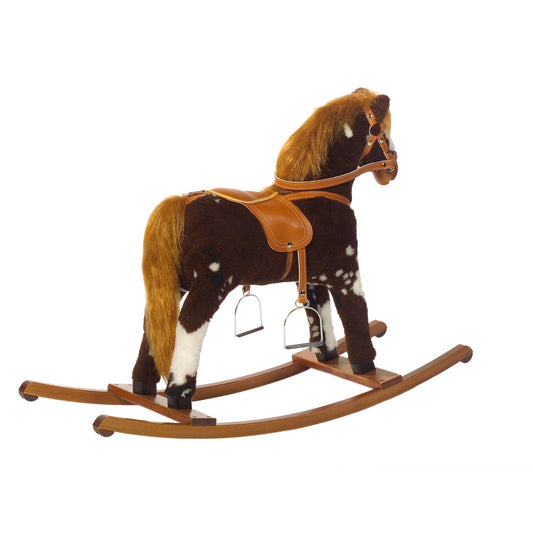 Schaukelpferd Apache – Rückansicht des stabilen Schaukelpferds aus Holz

