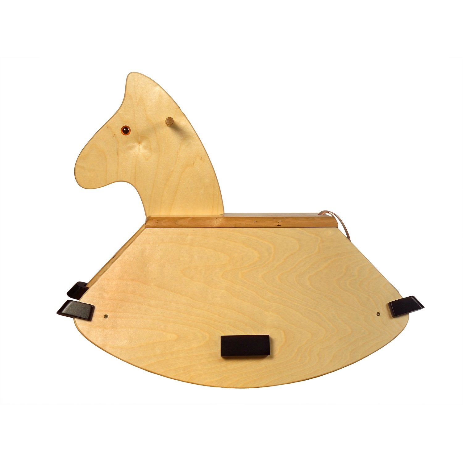 Schaukelpferd Bommel – Seitenansicht des verspielten Holz-Schaukelpferds
