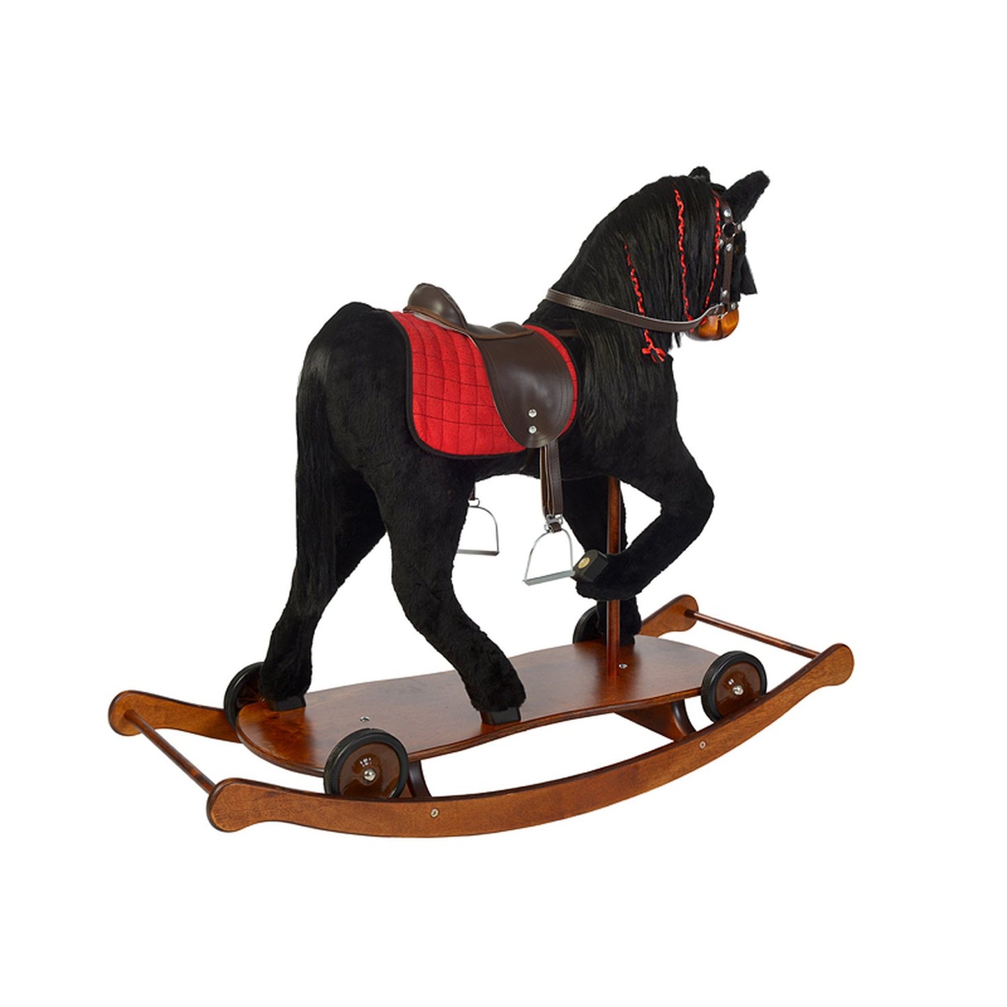 Schaukelpferd Charlotte – Rückansicht des stabilen Holzpferds
