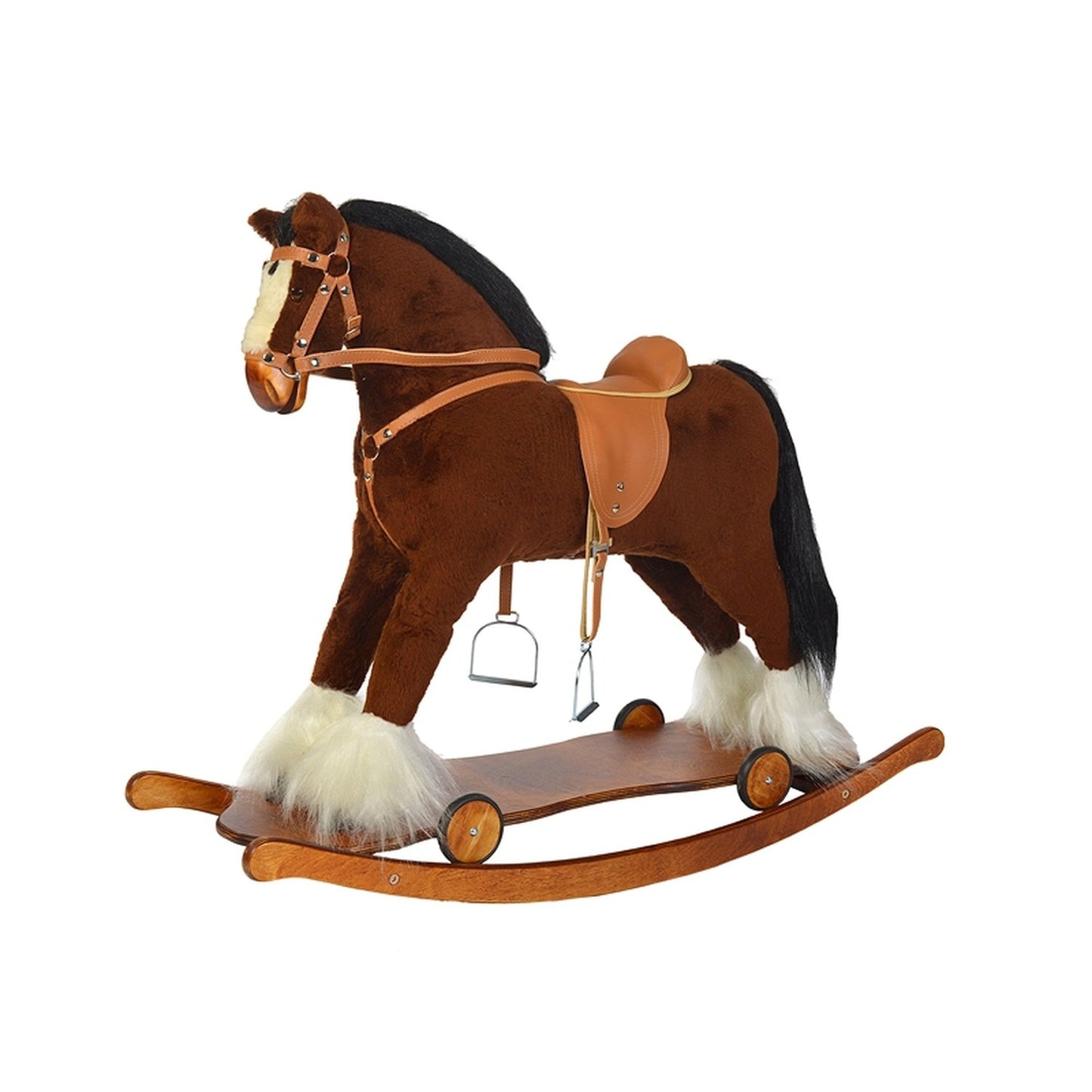 Schaukelpferd De Luxe auf Rollbrett – Vorderansicht mit Rollen

