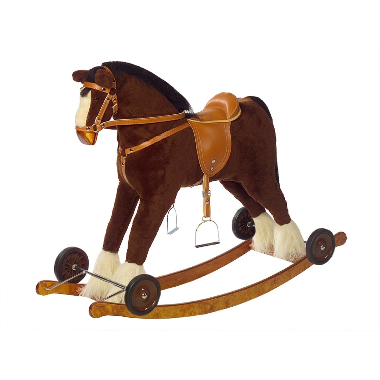 Schaukelpferd De Luxe auf Rollen – Vorderansicht mit Rollen
