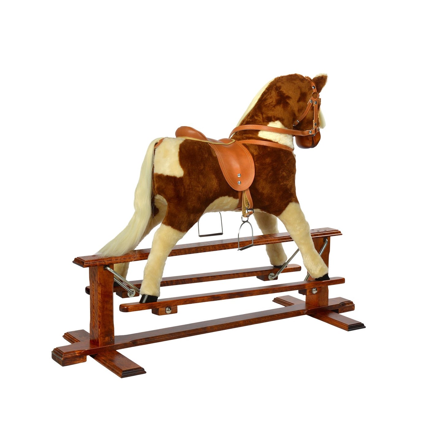 Schaukelpferd Diana – Rückansicht des stabilen Holzpferds
