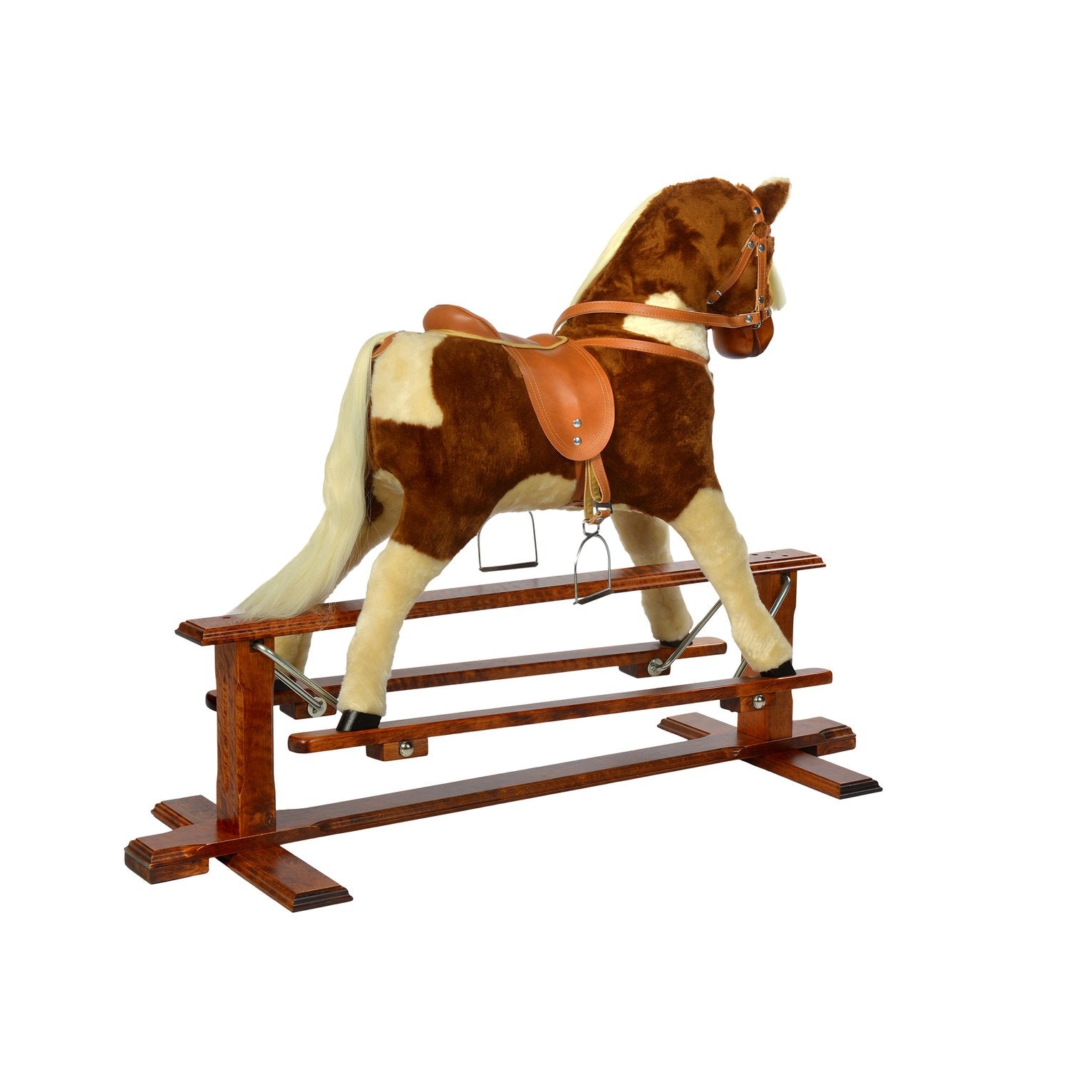 Schaukelpferd Diana – Rückansicht des stabilen Holzpferds
