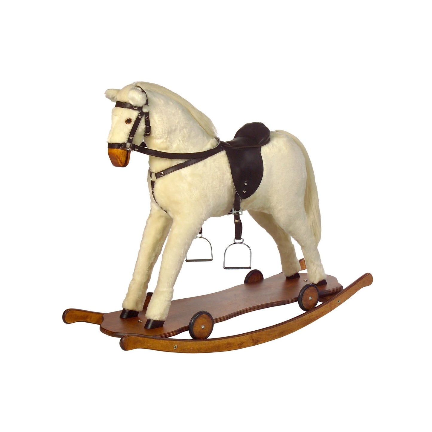 Schaukelpferd Elena auf Rollbrett – Vorderansicht mit Rollen
