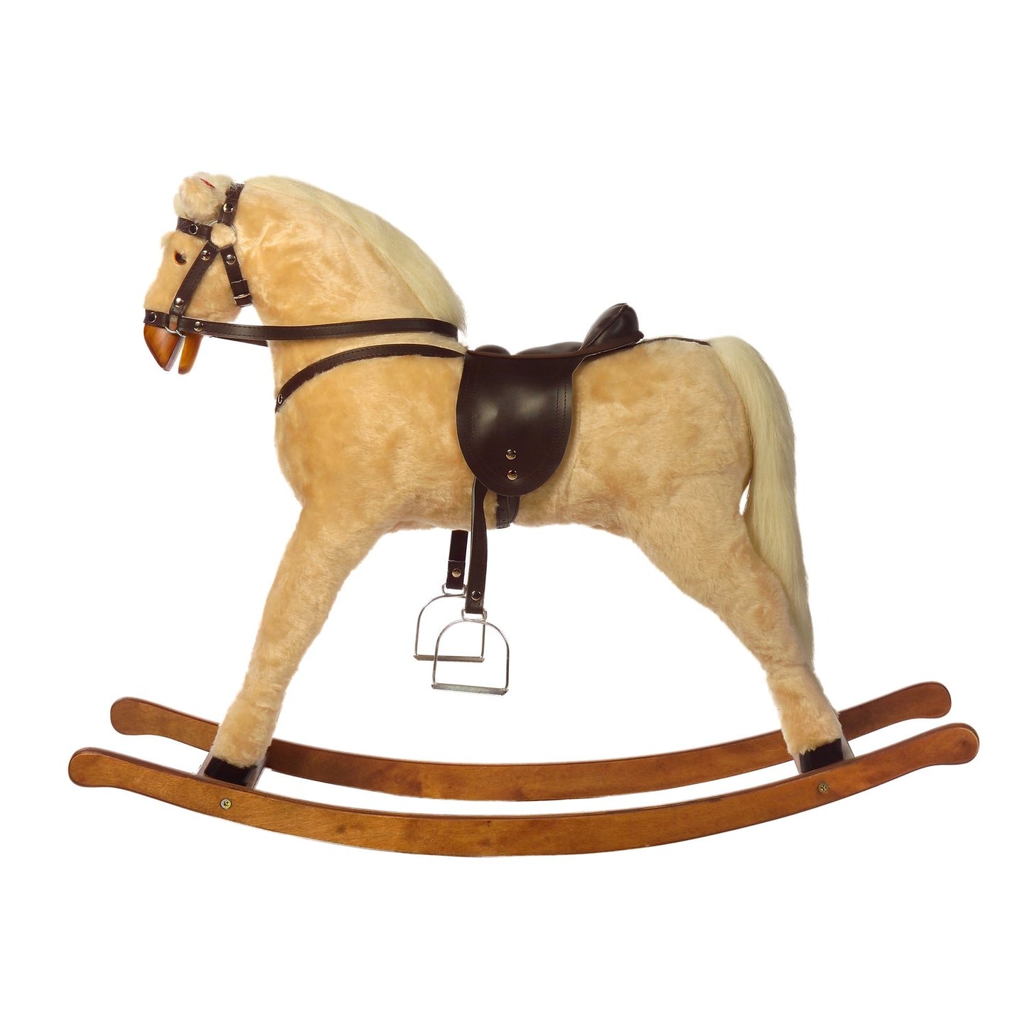Schaukelpferd Elena – Seitenansicht des klassischen Holz-Schaukelpferds
