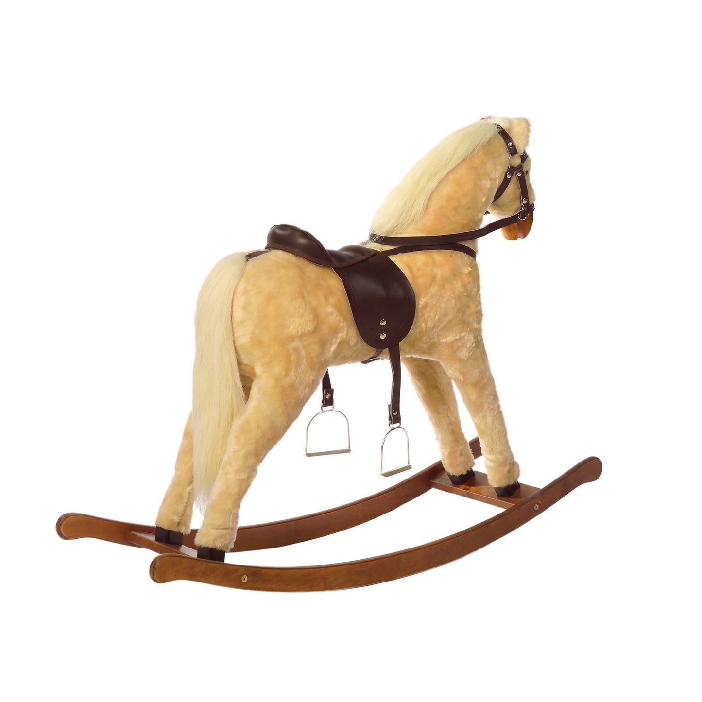 Schaukelpferd Elena – Rückansicht des stabilen Holz-Schaukelpferds
