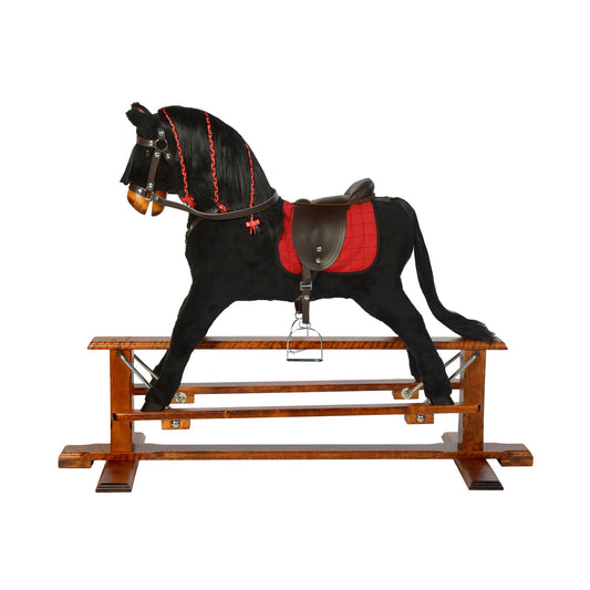 Schaukelpferd Evelyn – Seitenansicht des eleganten Holz-Schaukelpferds
