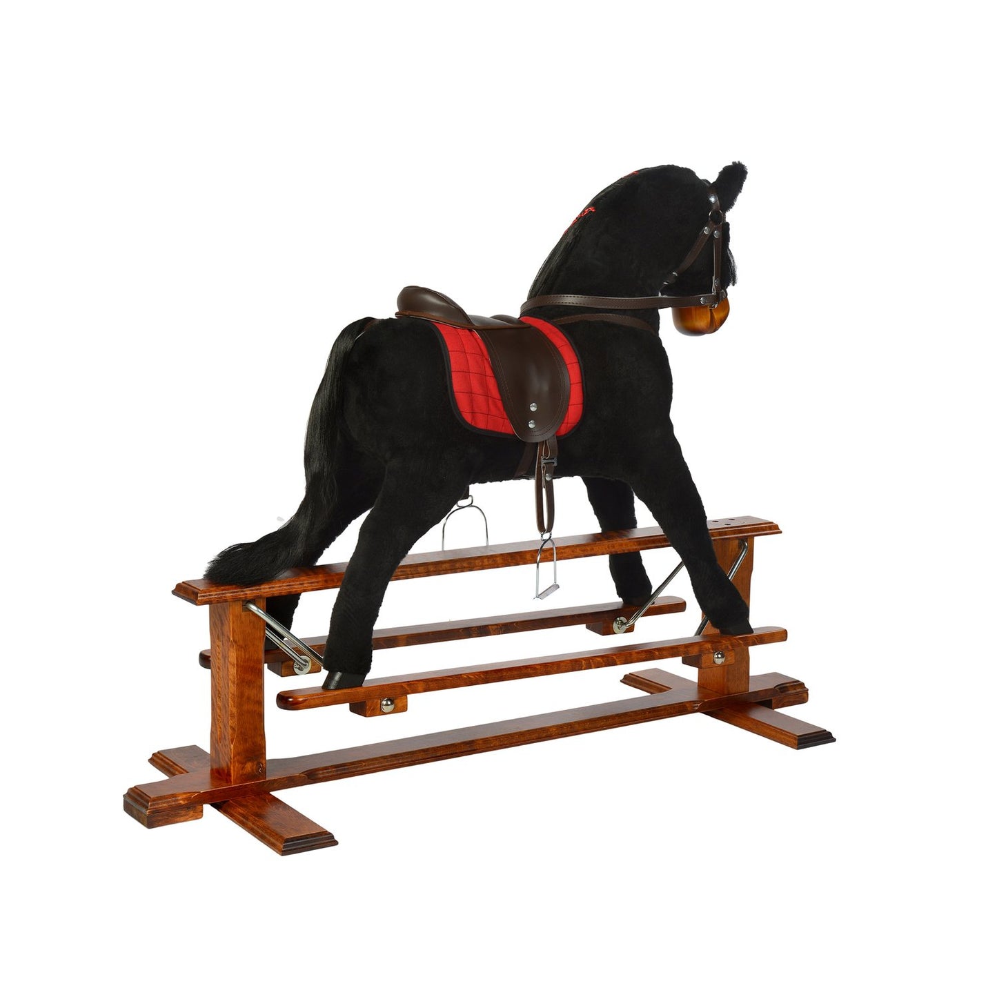 Schaukelpferd Evelyn – Rückansicht des stabilen Holzpferds
