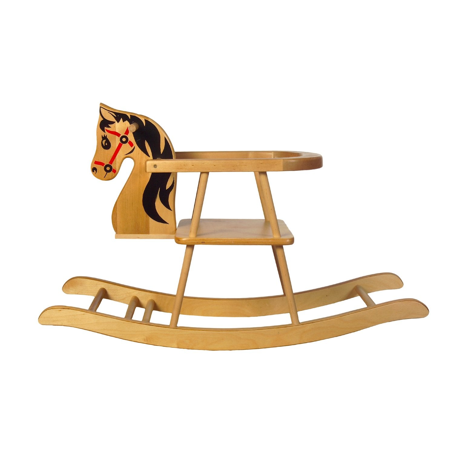 Schaukelpferd Florino – Seitenansicht des eleganten Holz-Schaukelpferds
