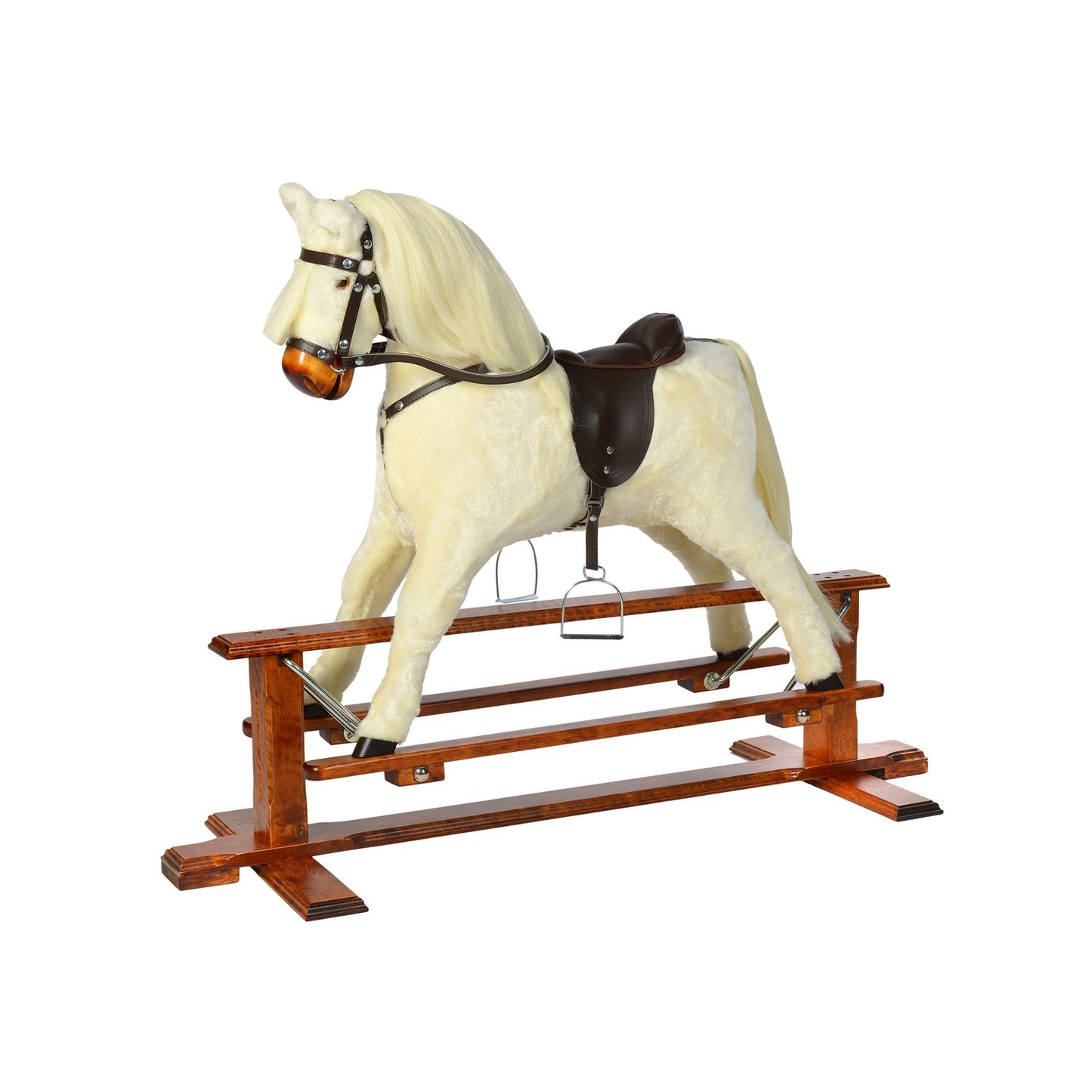 Schaukelpferd Jessy – Vorderansicht des liebevoll gestalteten Kinder-Schaukelpferds
