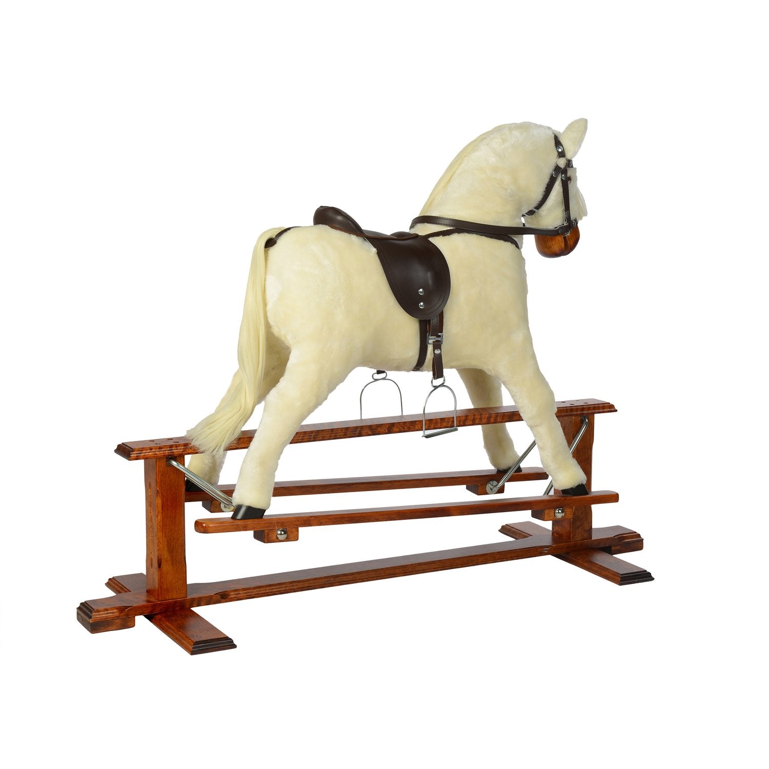 Schaukelpferd Jessy – Rückansicht des stabilen Holzpferds
