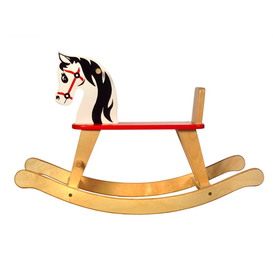 Schaukelpferd Kleiner Fuchs – Seitenansicht des liebevoll gestalteten Holz-Schaukelpferds
