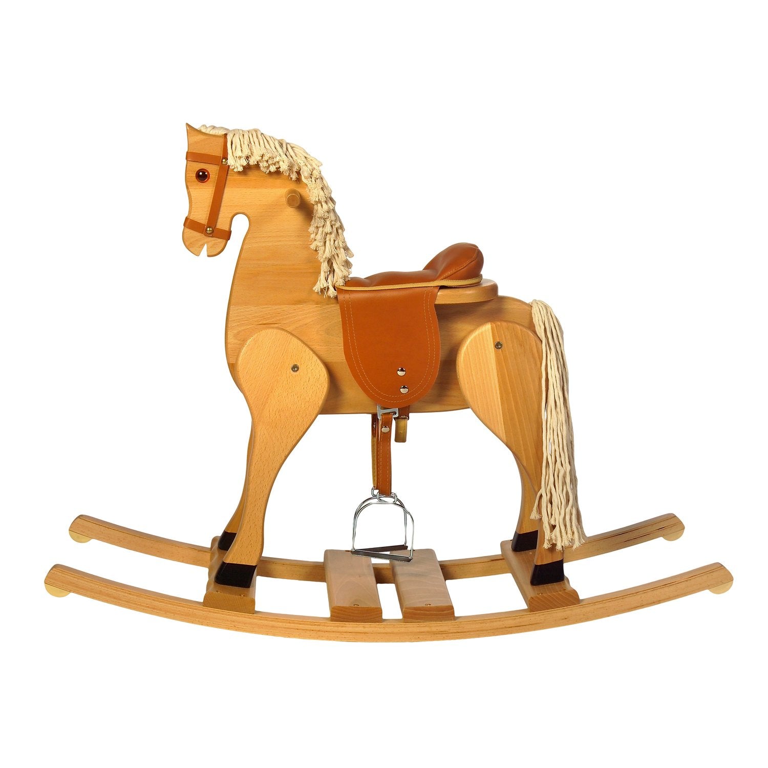 Schaukelpferd Lucas – Seitenansicht des klassischen Holz-Schaukelpferds
