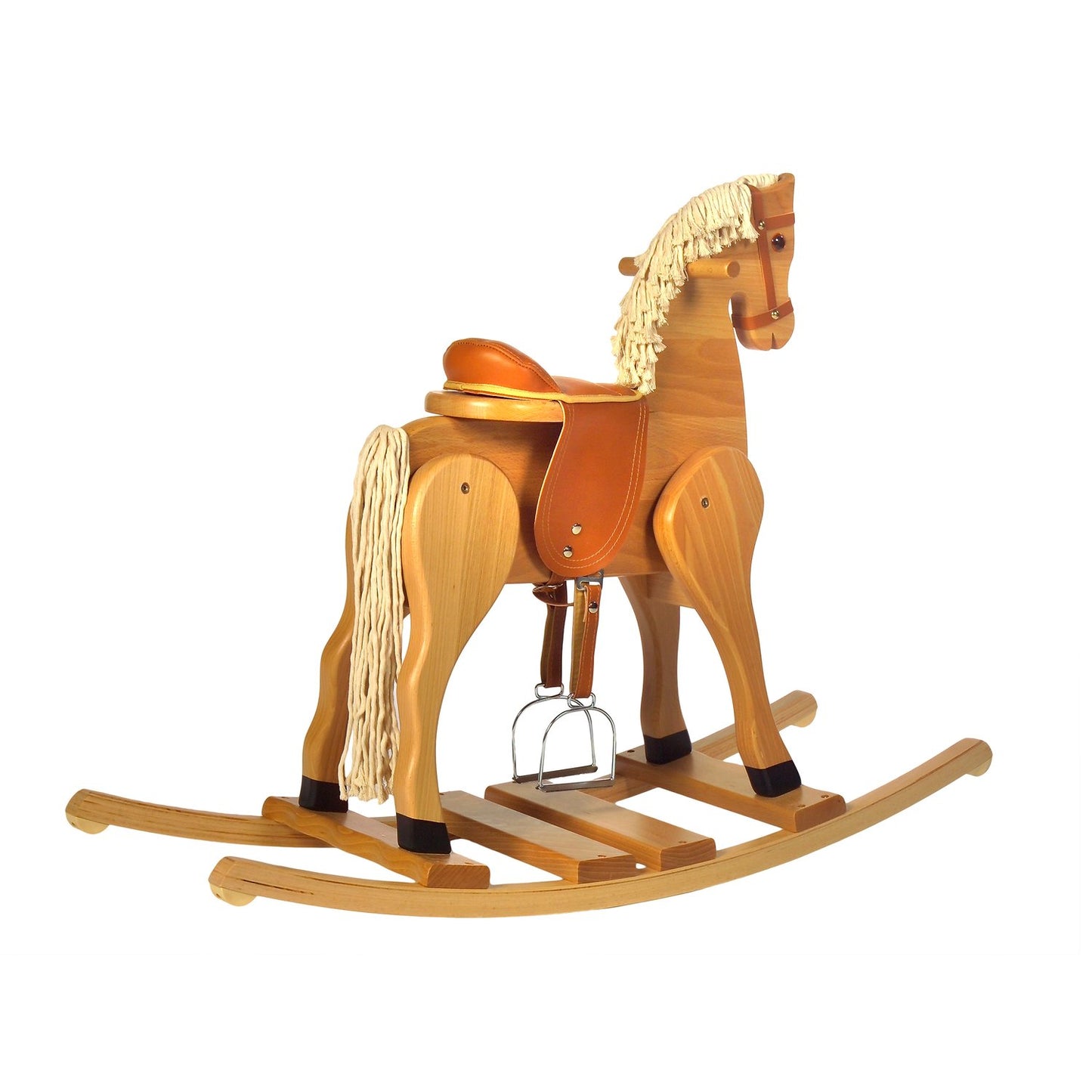 Schaukelpferd Lucas – Rückansicht des stabilen Holz-Schaukelpferds
