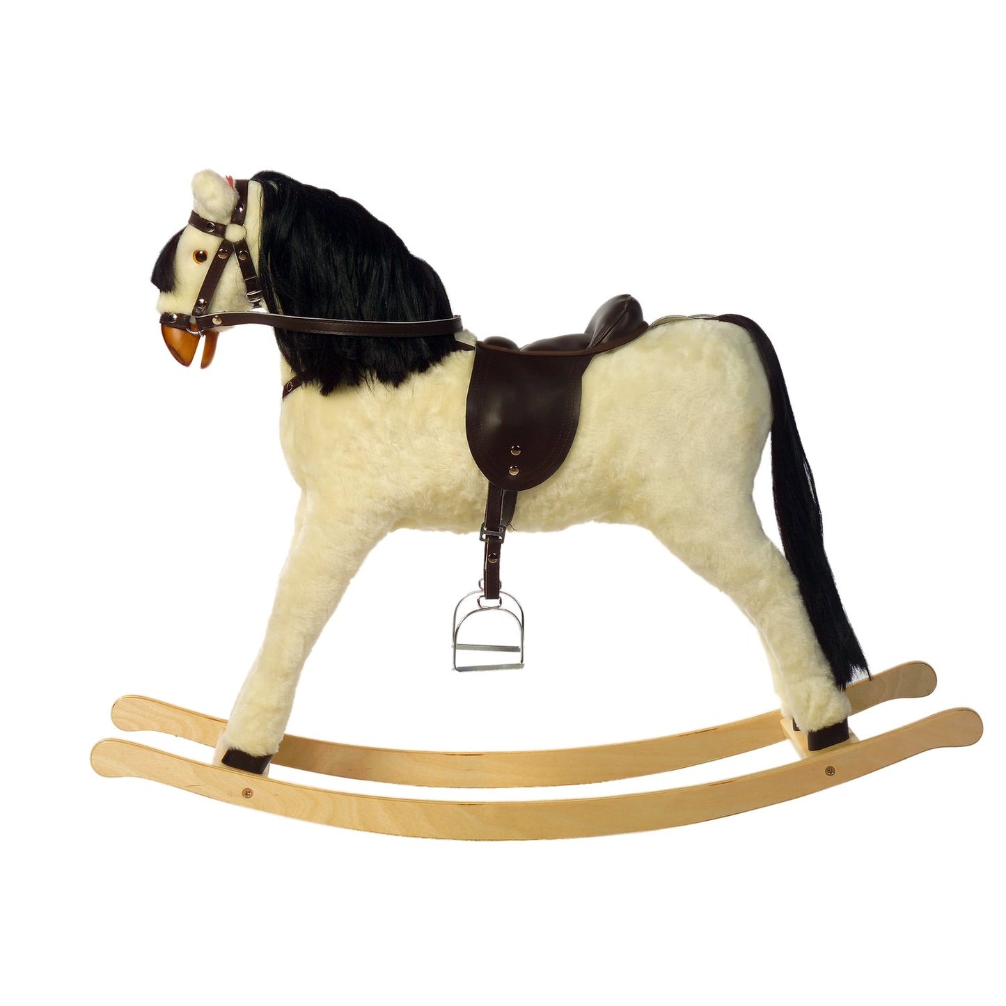 Schaukelpferd Marie – Seitenansicht des liebevoll gestalteten Holzpferds
