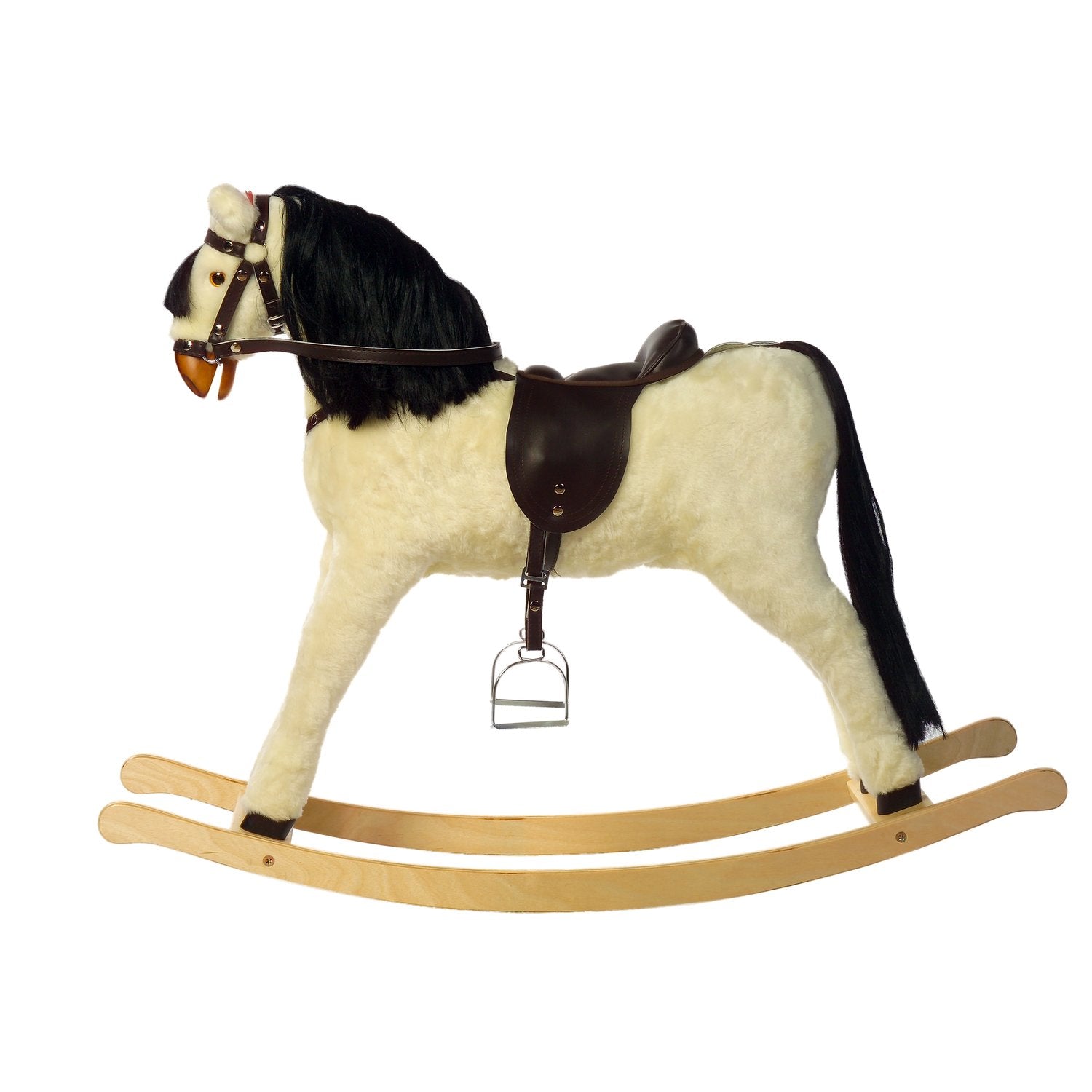 Schaukelpferd Marie – Seitenansicht des liebevoll gestalteten Holzpferds
