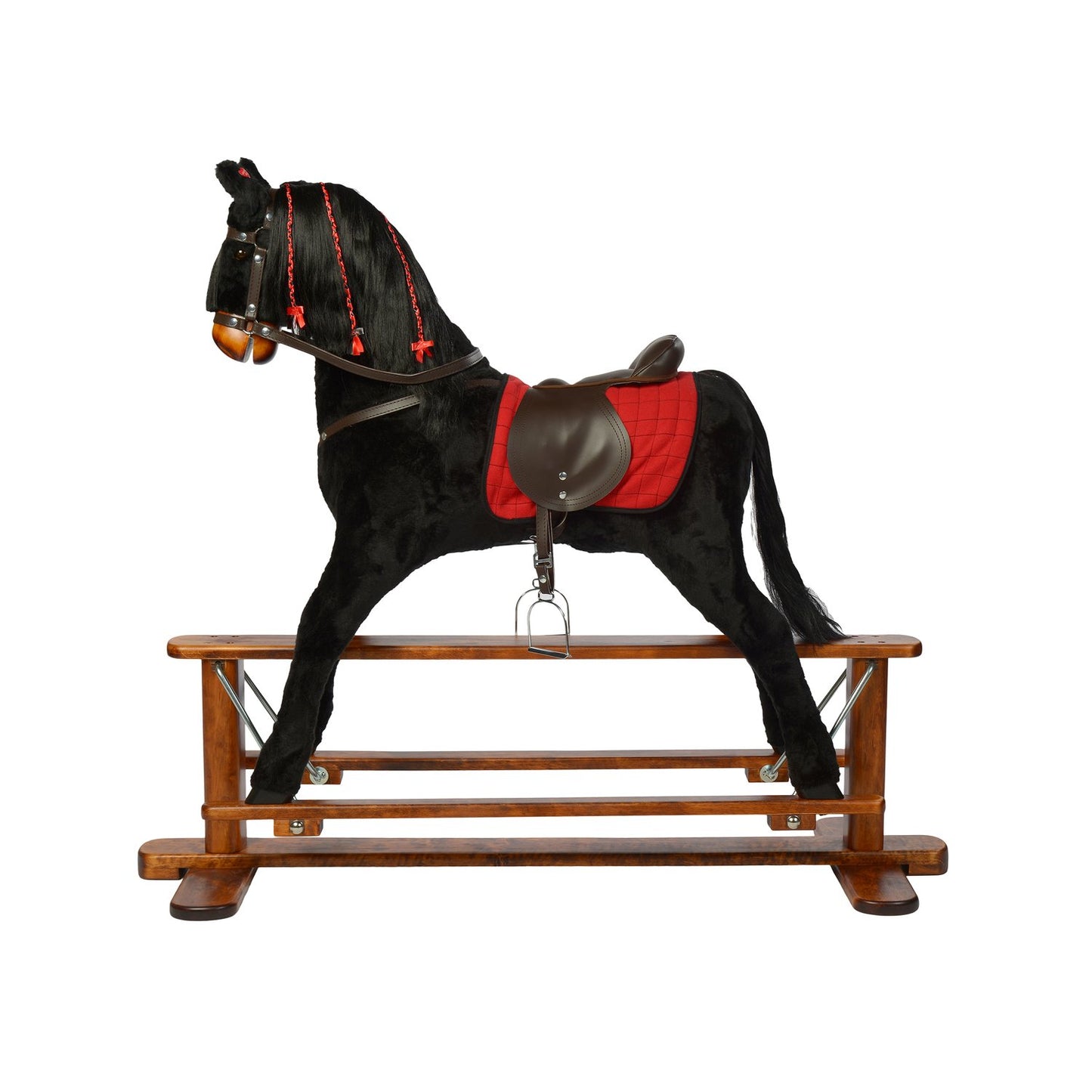 Schaukelpferd Moonlight – Seitenansicht des eleganten Holz-Schaukelpferds
