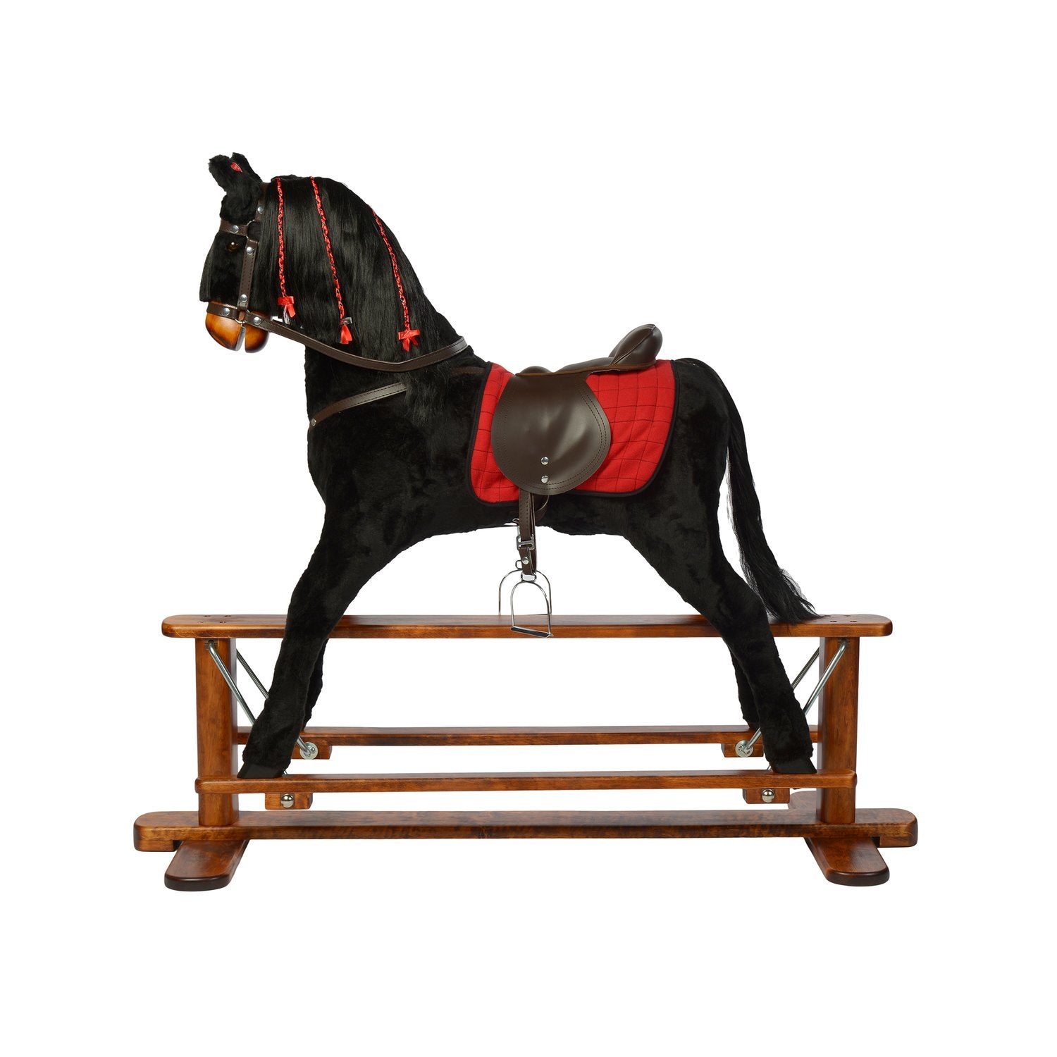 Schaukelpferd Moonlight – Seitenansicht des eleganten Holz-Schaukelpferds
