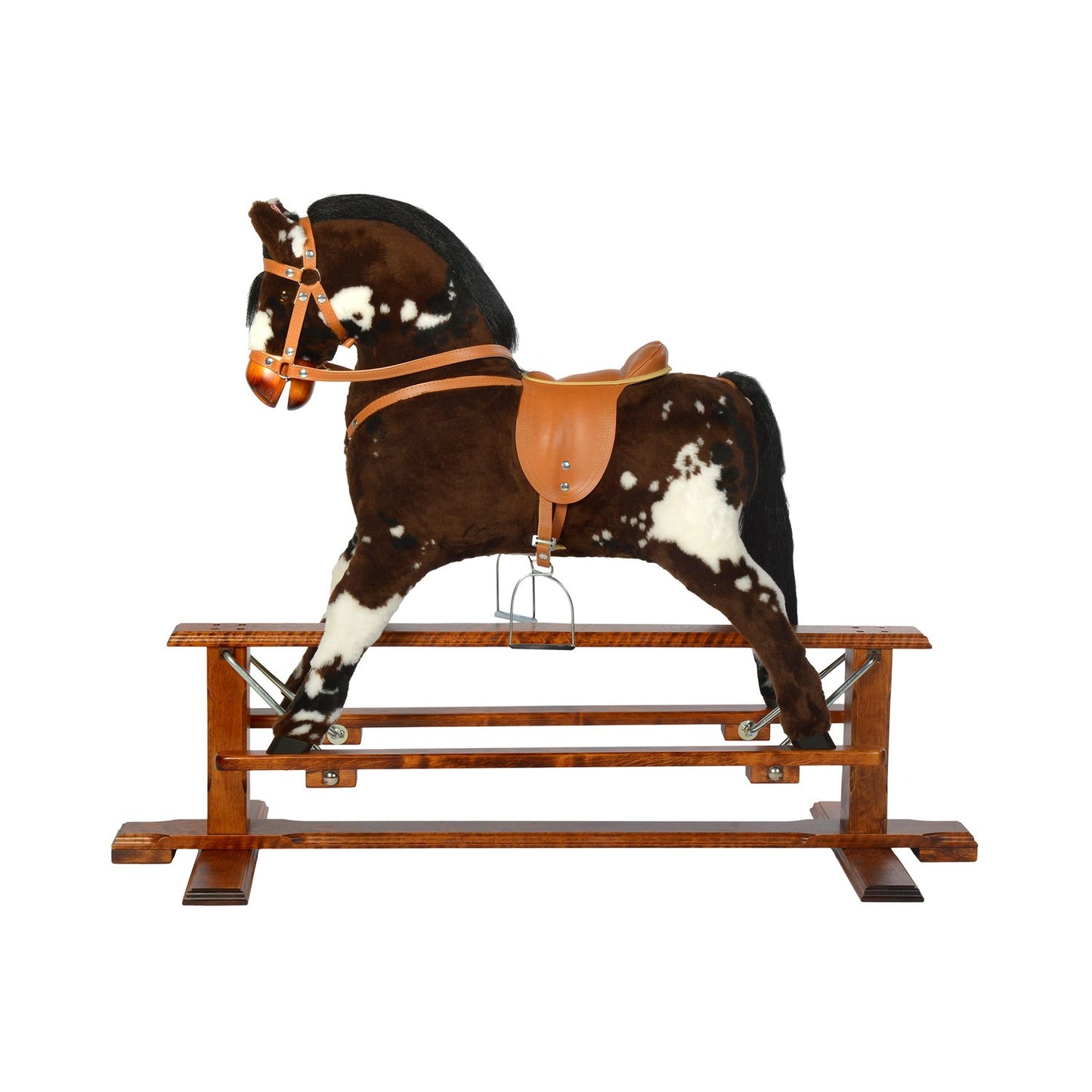 Schaukelpferd Peppino – Seitenansicht des klassischen Holz-Schaukelpferds

