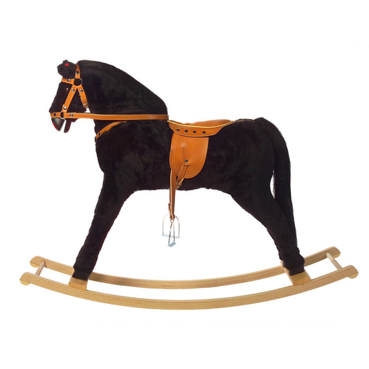 Schaukelpferd Romos – Seitenansicht des klassischen Holz-Schaukelpferds
