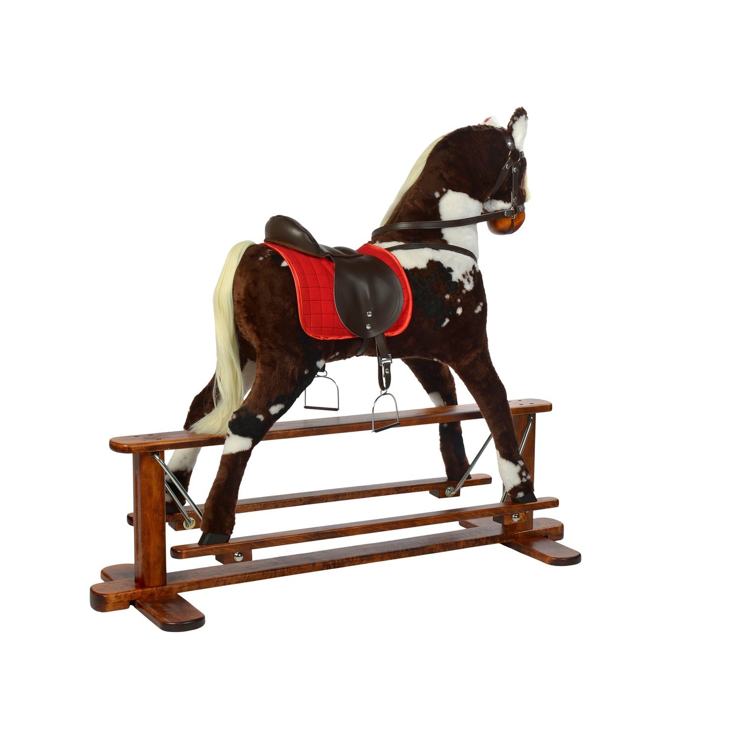 Schaukelpferd Sheila – Rückansicht des stabilen Holzpferds
