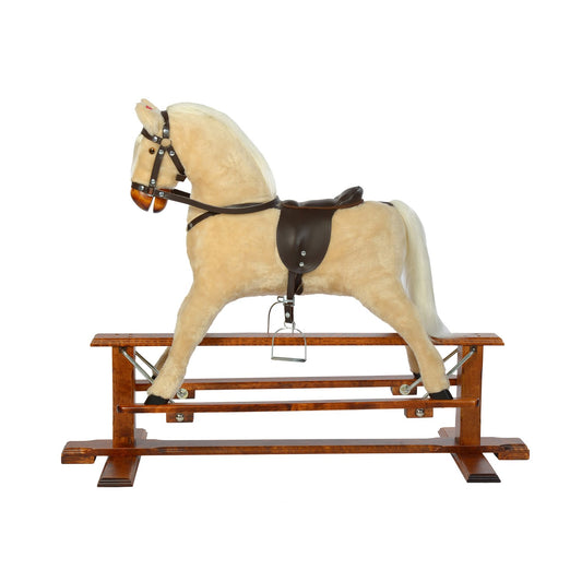 Schaukelpferd Summer – Seitenansicht des liebevoll gestalteten Holz-Schaukelpferds

