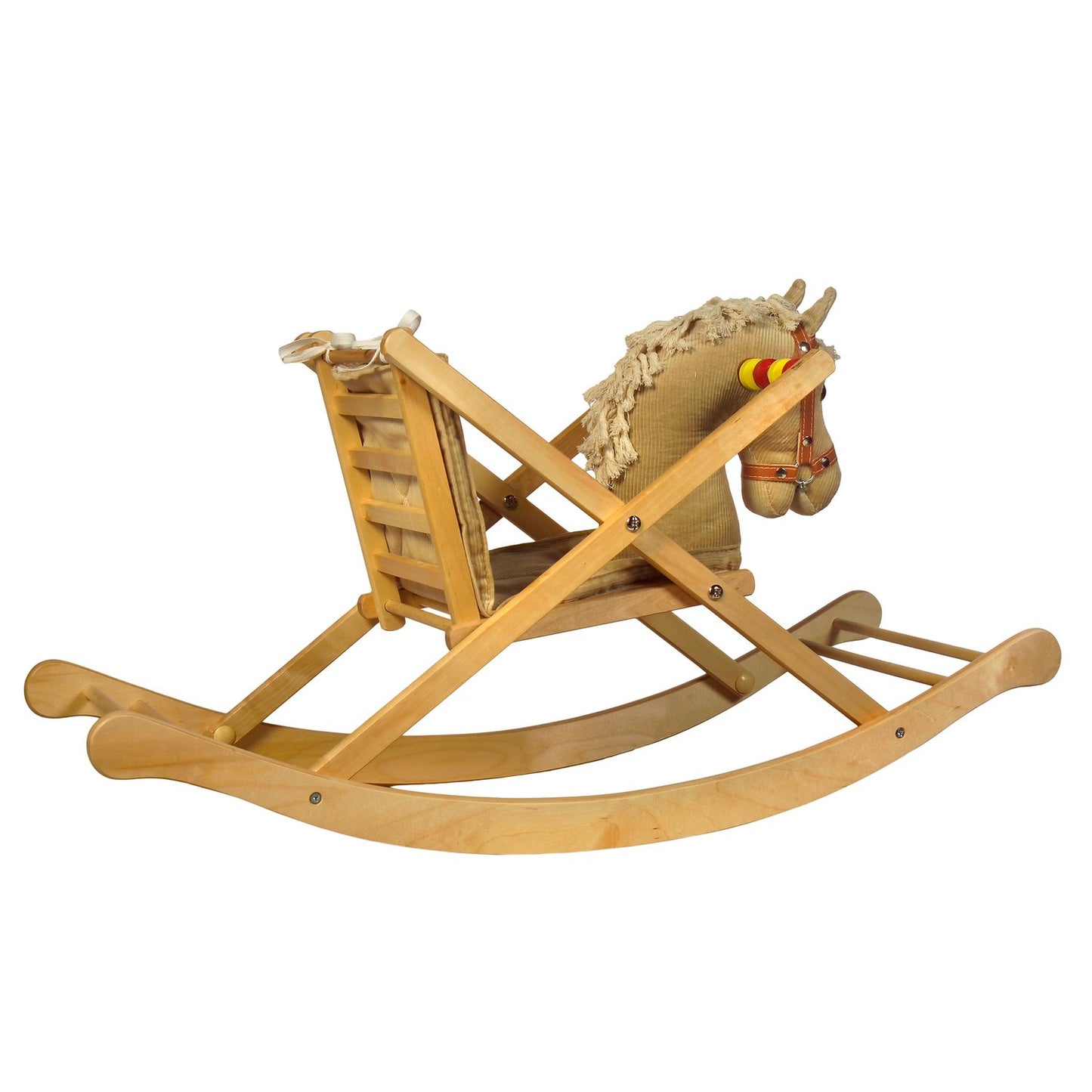 Schaukelpferd Xenia – Rückansicht des stabilen Holzpferds
