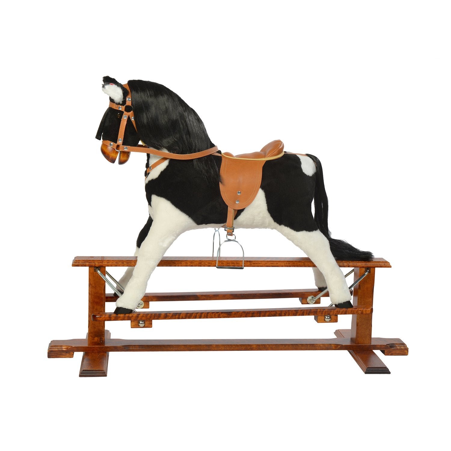 Schaukelpferd Yella – Seitenansicht des modernen Holz-Schaukelpferds
