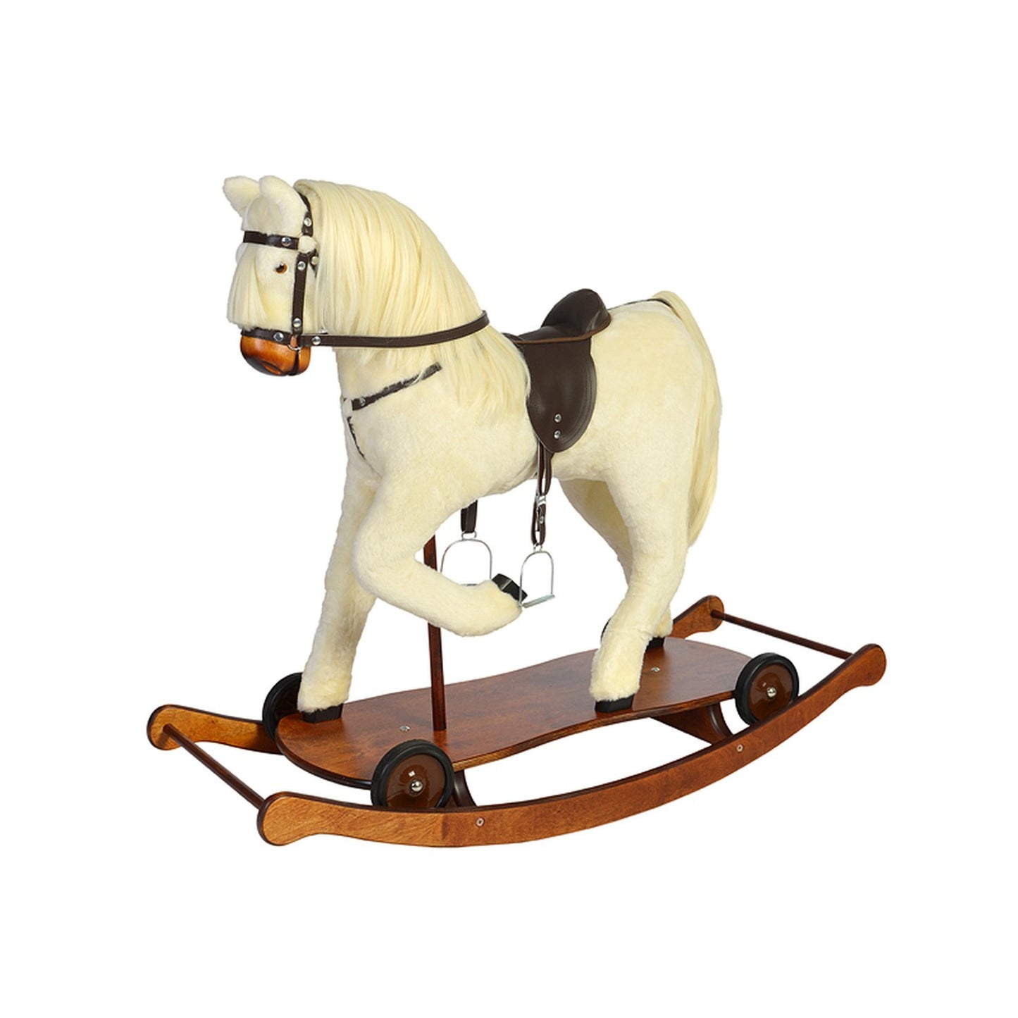 XXL Schaukelpferd Sophie auf Rollbrett – Vorderansicht mit Rollbrett
